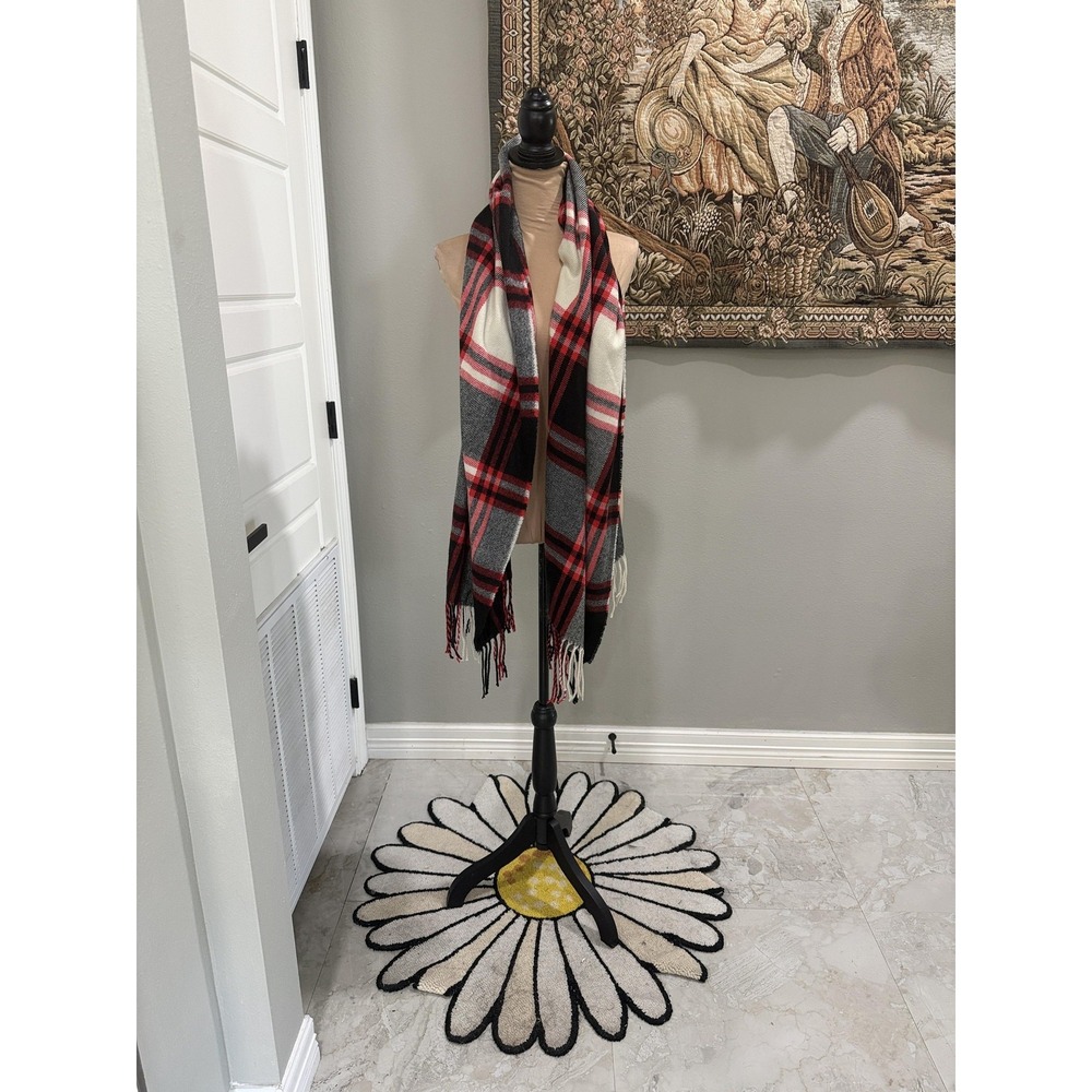 Plaid Scarf Womens One Size Multicolor Flannel Fringe Rectangle Wrap Winter